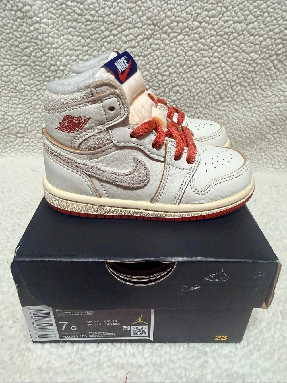 Jordan Kids High-Top Sneakers - White with Orange Accents